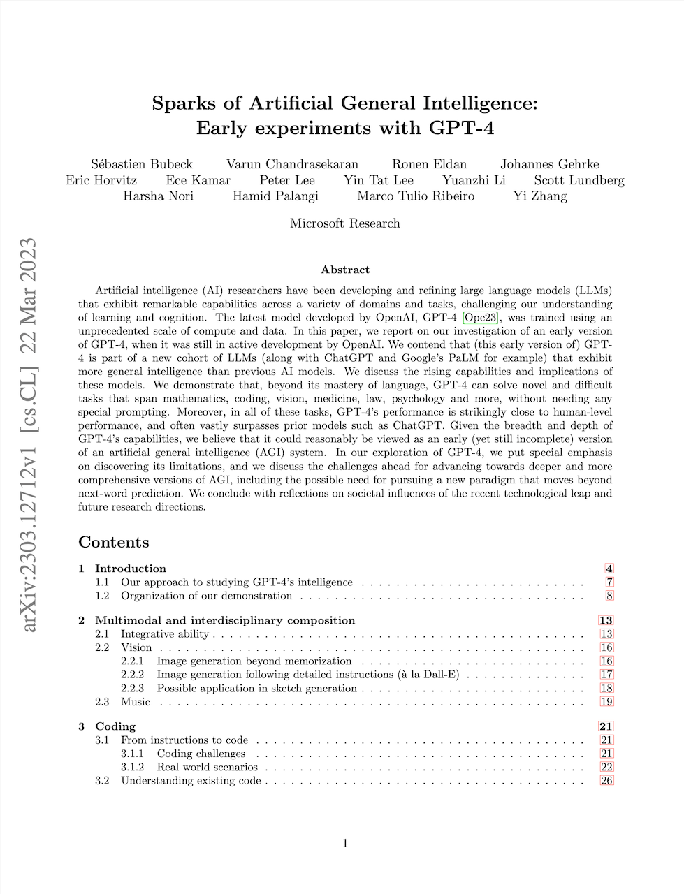 Sparks of Artificial General Intelligence Early experiments with GPT-4 logo