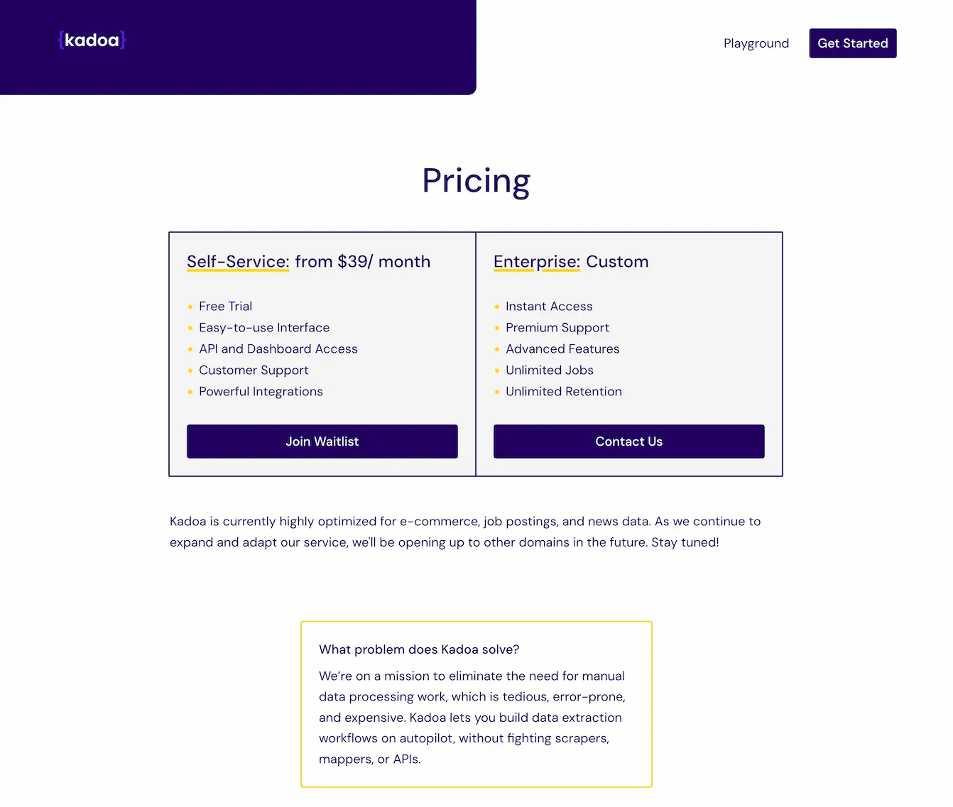 Kadoa-pricing-AI-powered web scraping platform