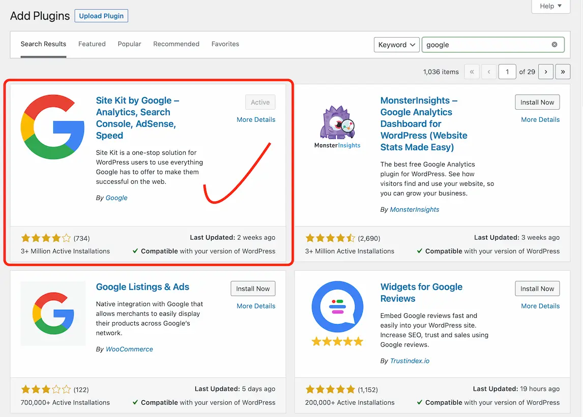 Google Site Kit for Wordpress plugin