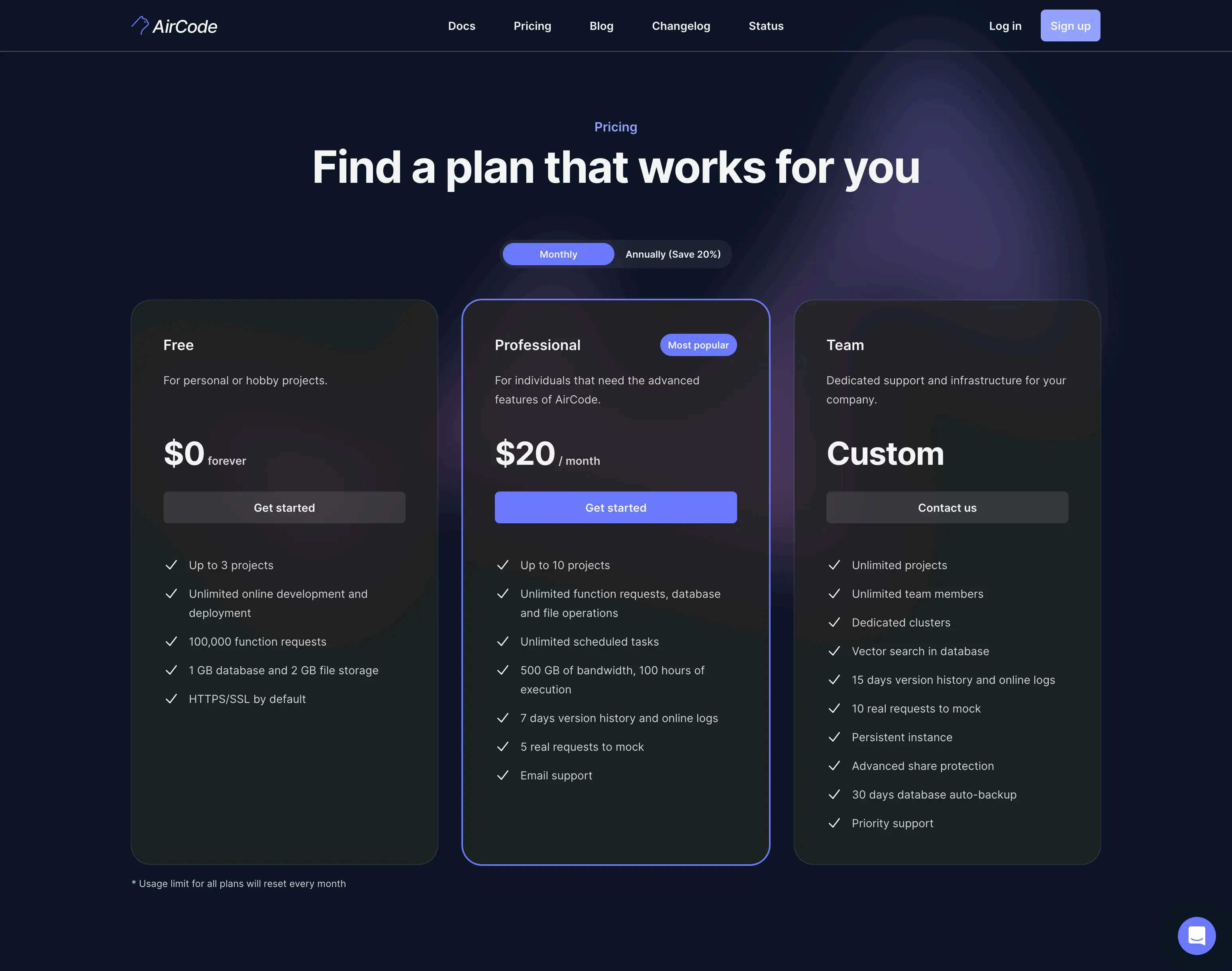 aircode.io.pricing