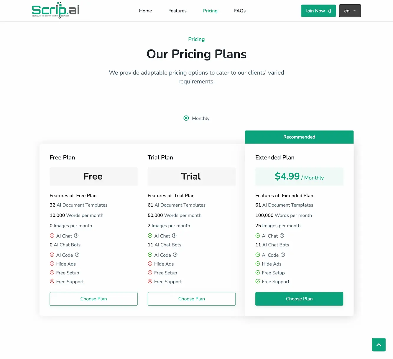 scrip.ai.pricing