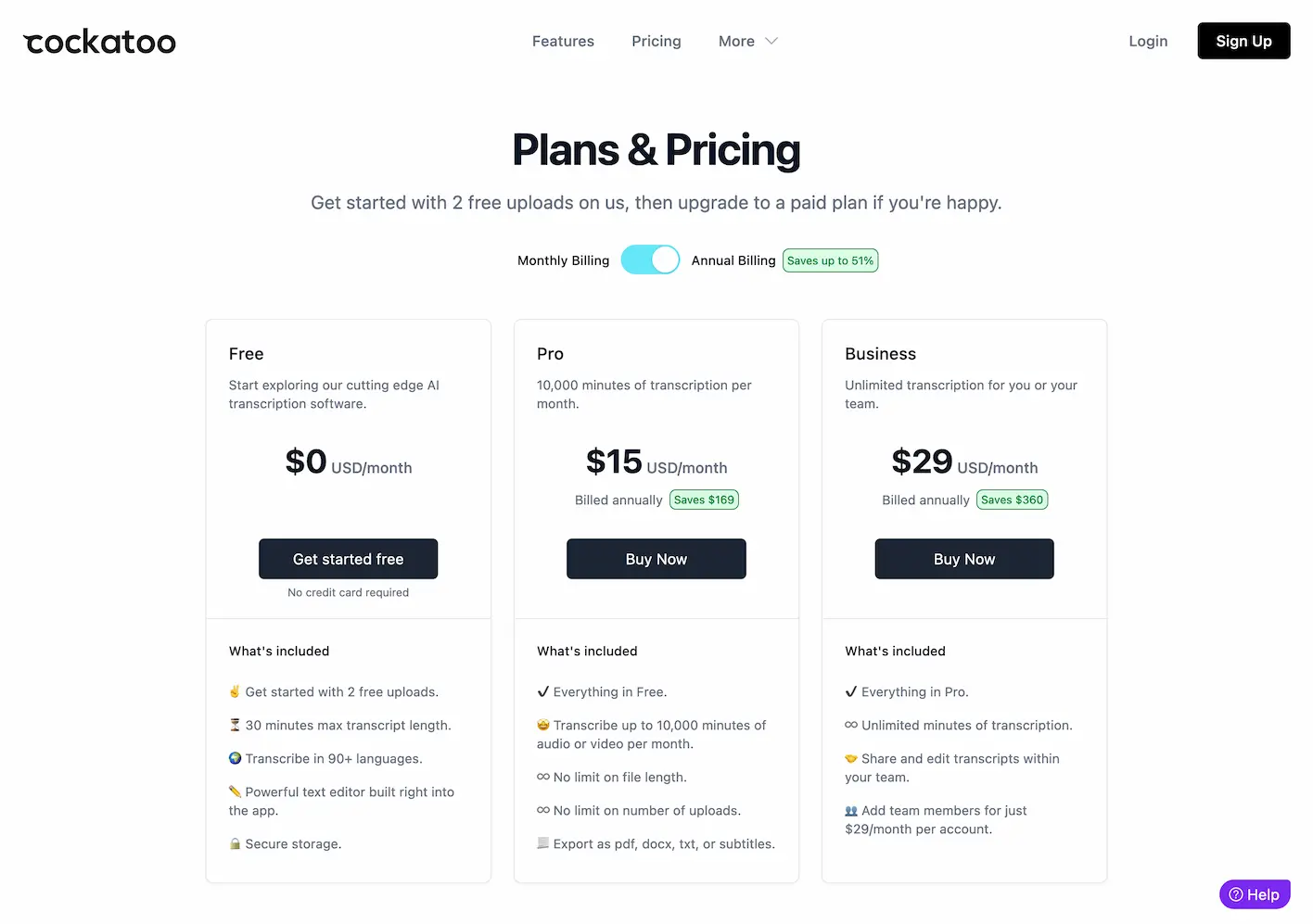 www.cockatoo.com.pricing