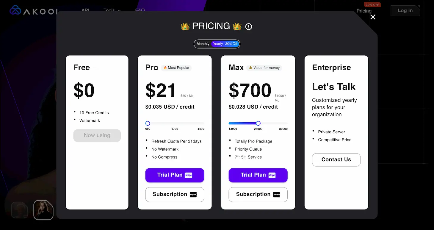 faceswap.akool.com.pricing