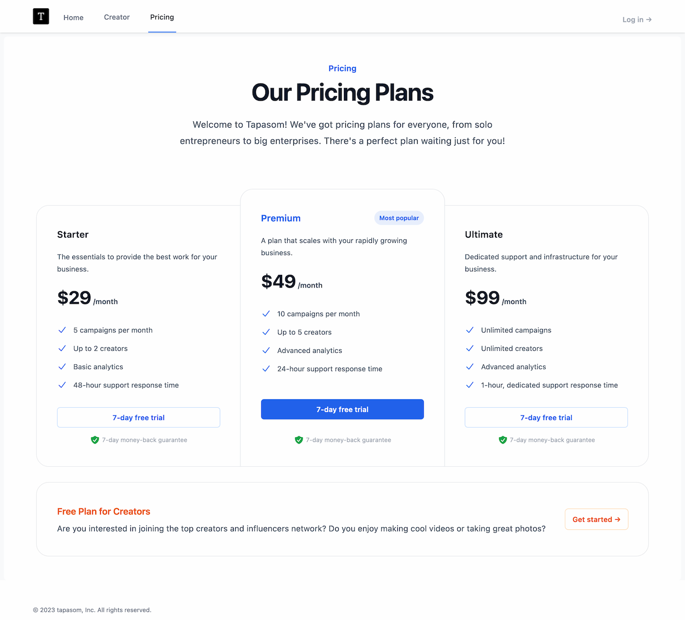 tapasom.com.pricing
