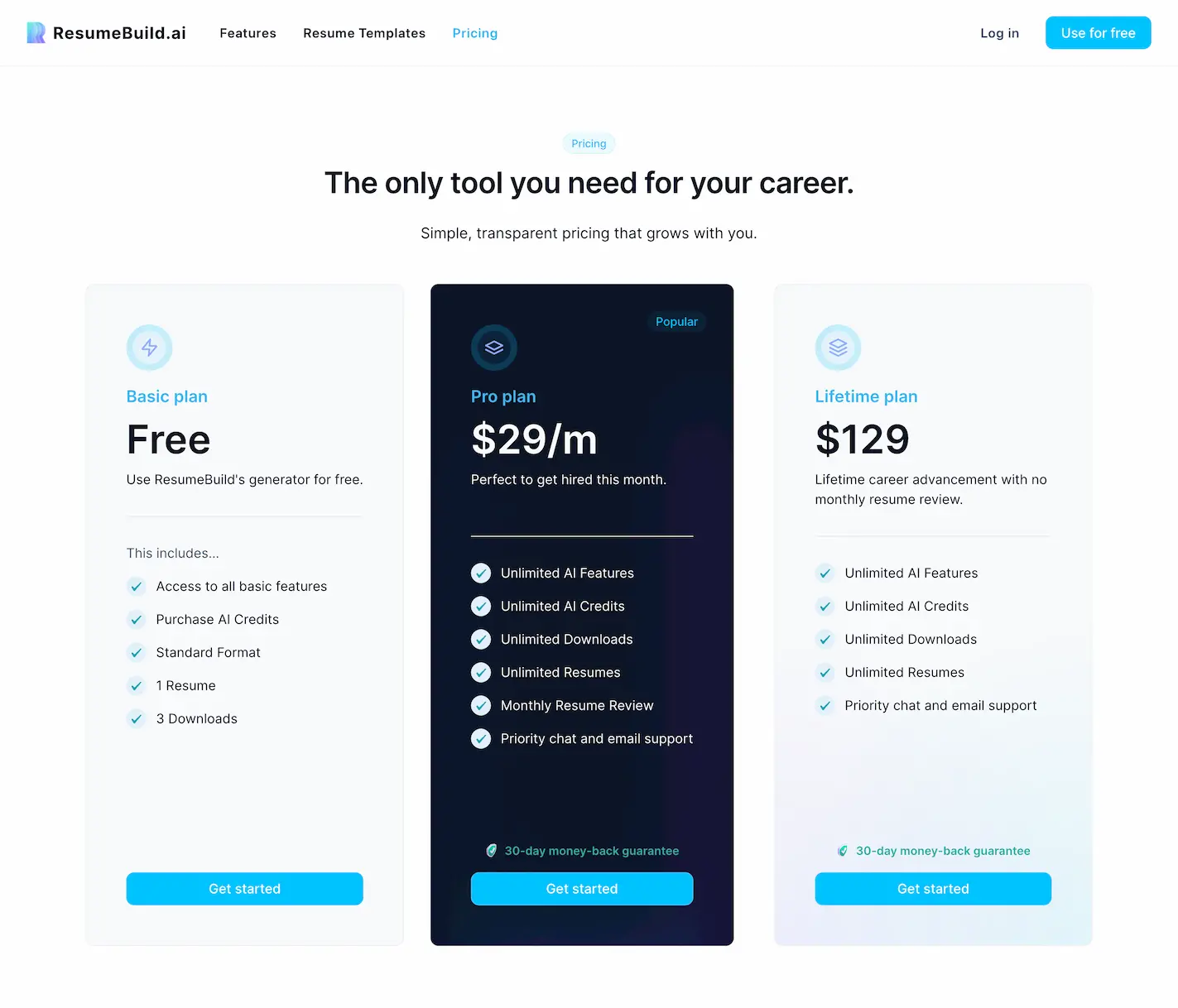 resumebuild.ai.pricing