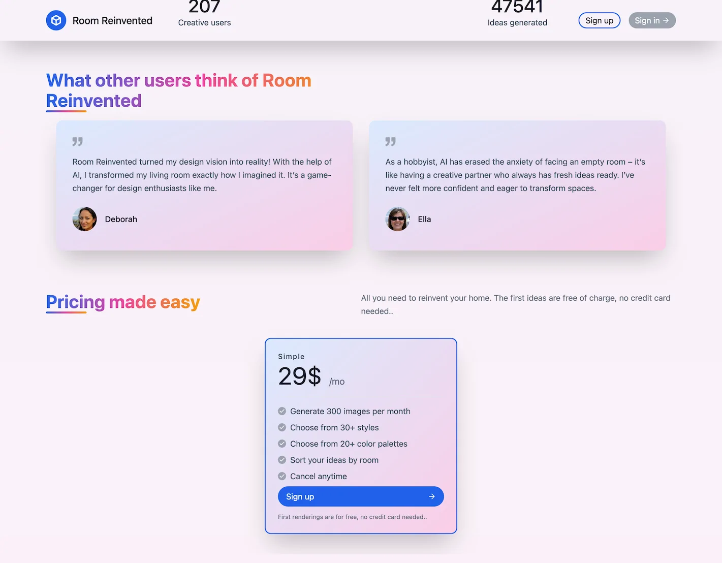 roomreinvented.com. Pricing Plan 2024