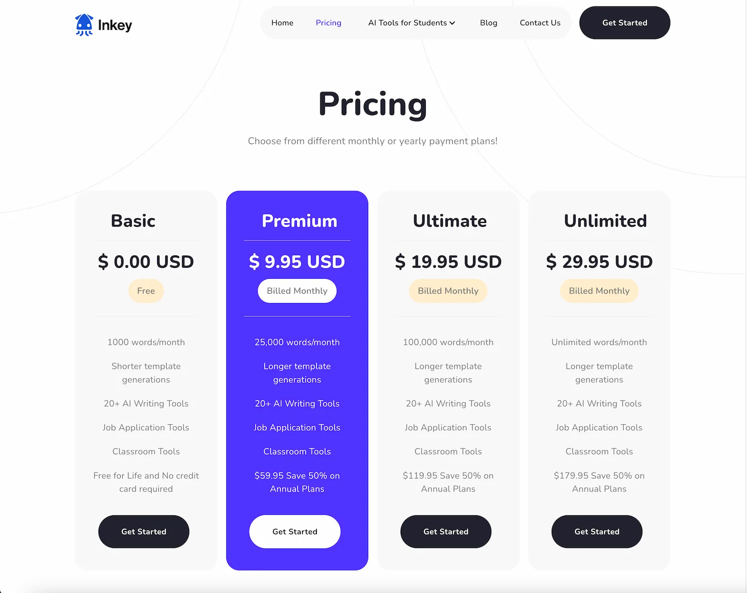 www.inkey.ai.pricing.plan.2024