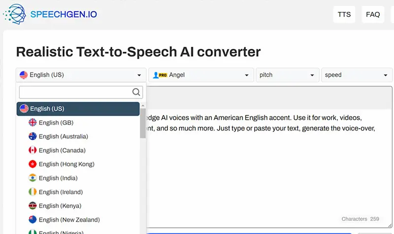 SpeechGen - Popular AI text-to-speech converter screenshot
