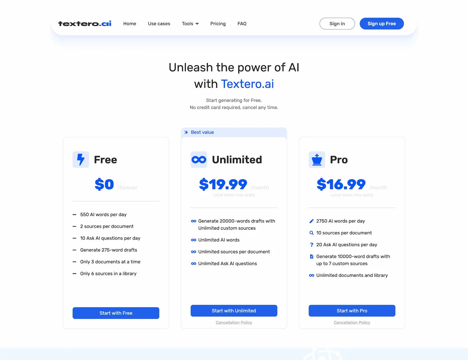 Textero AI Essay Writer pricing and features