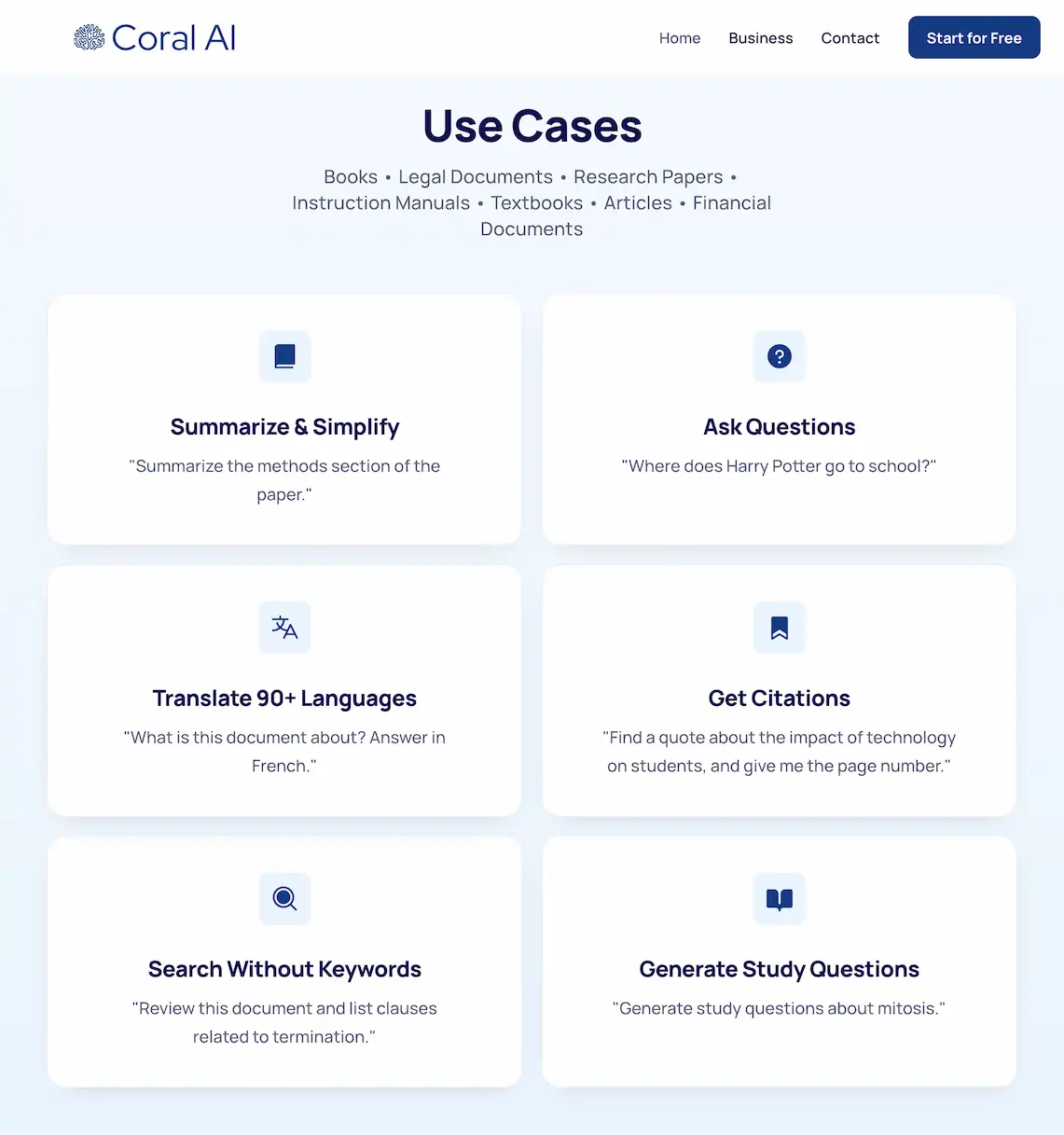 getcoralai user cases of search and understand document with AI