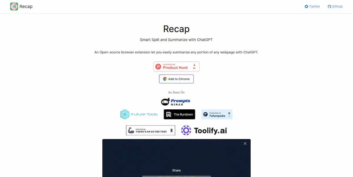 Recap - quickly extract web content using ChatGPT screenshot