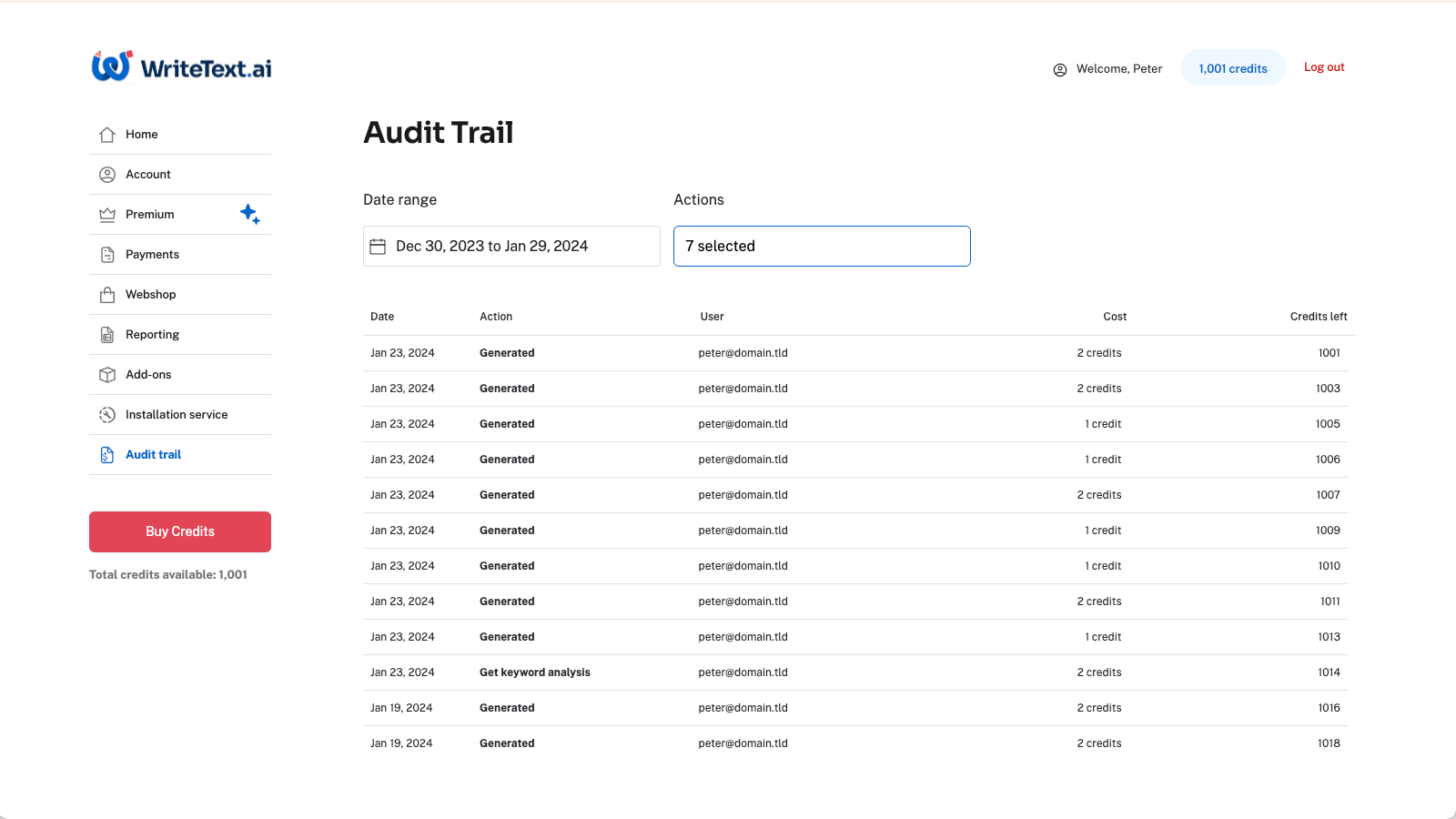 14. Audit Trail-WriteText.ai for WooCommerce