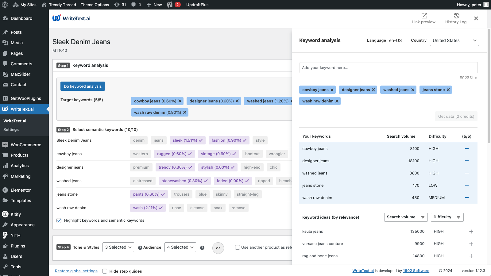 3. Keyword Analysis-WriteText.ai for WooCommerce