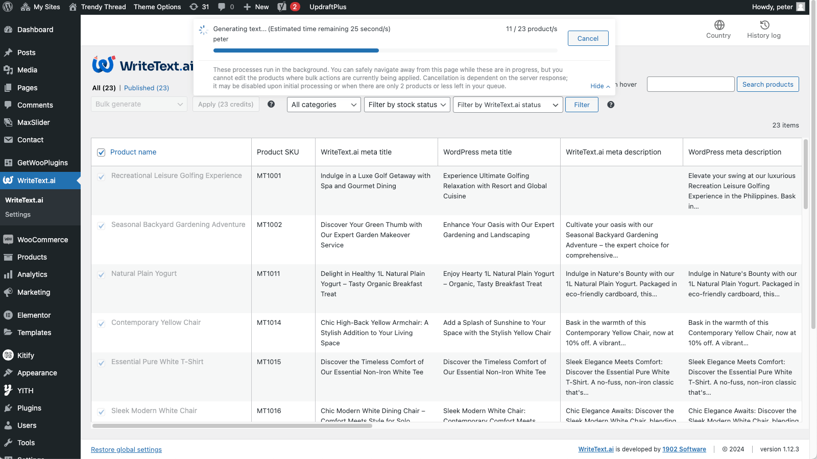 9. Bulk generating-WriteText.ai for WooCommerce