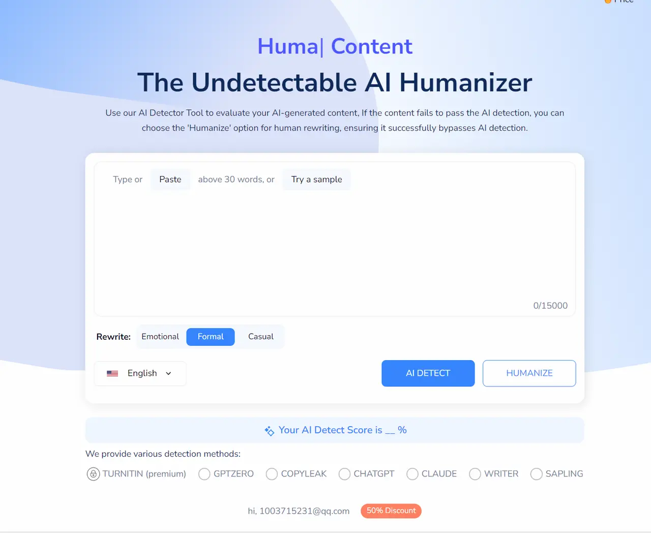 AI Undetect - AI detection remover service screenshot