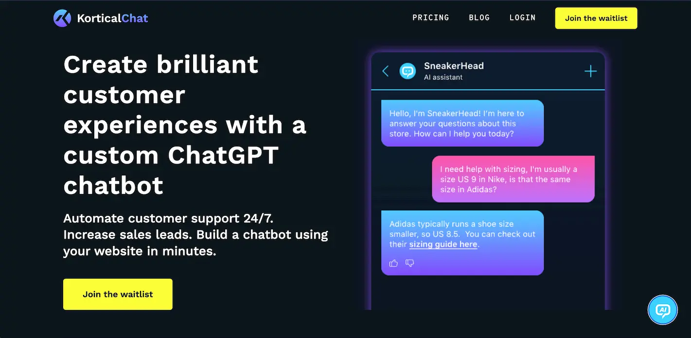 KorticalChat - custom ChatGPT chatbot with document and FAQ automation screenshot