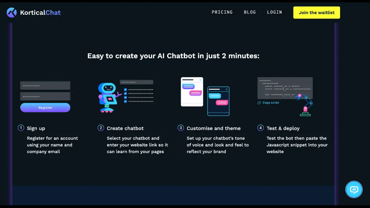 KorticalChat - custom ChatGPT chatbot with document and FAQ automation pricing and features