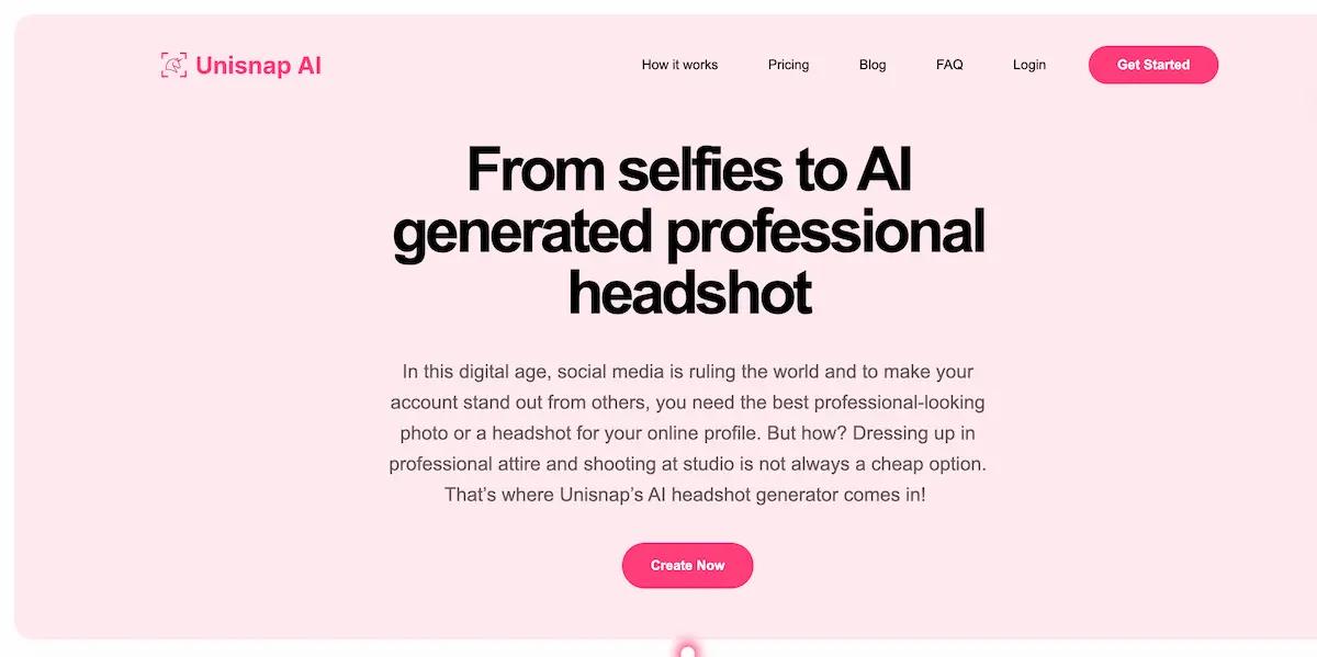 Unisnap AI generate professional headshot screenshot