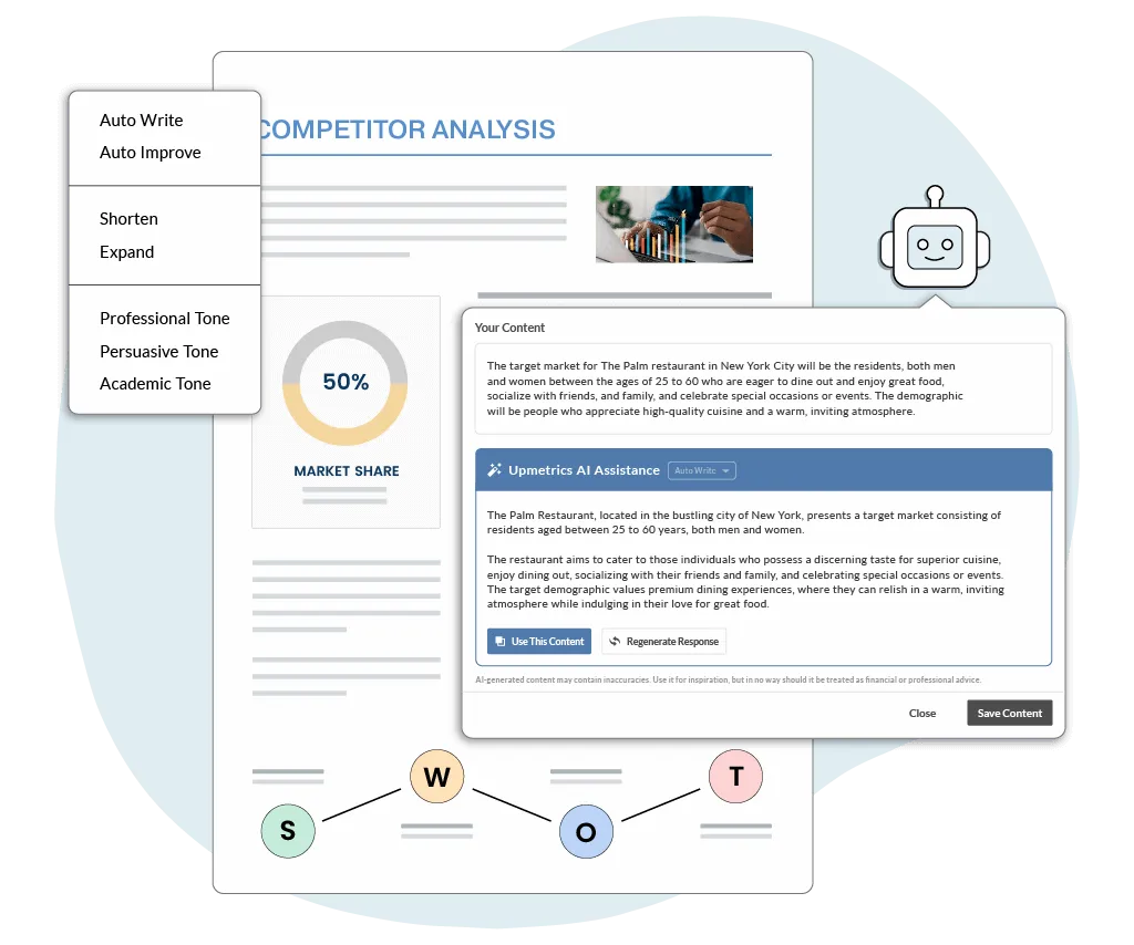 AI business plan generator - Upmetrics pricing and features