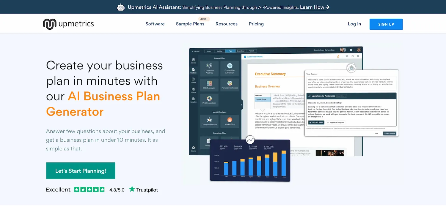 AI business plan generator - Upmetrics screenshot