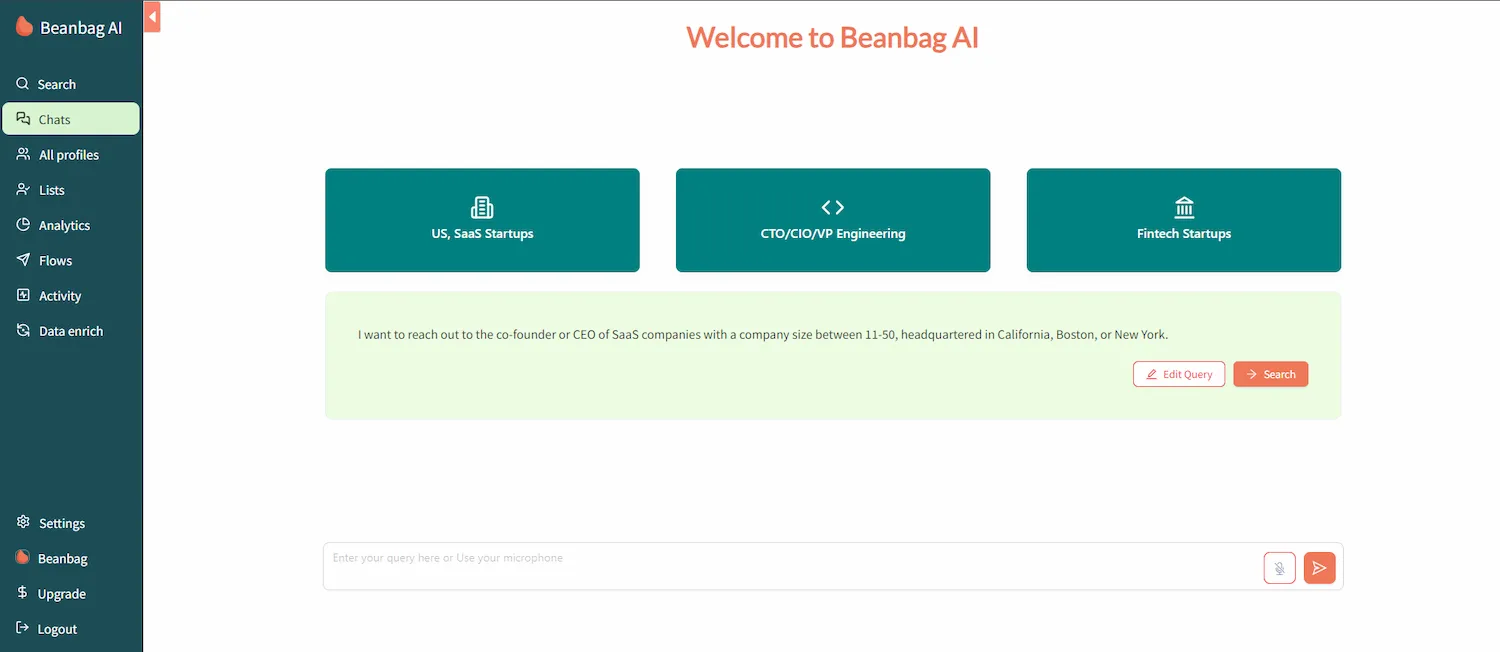 Beanbag AI Dashboard - AI B2B Sales Assistant