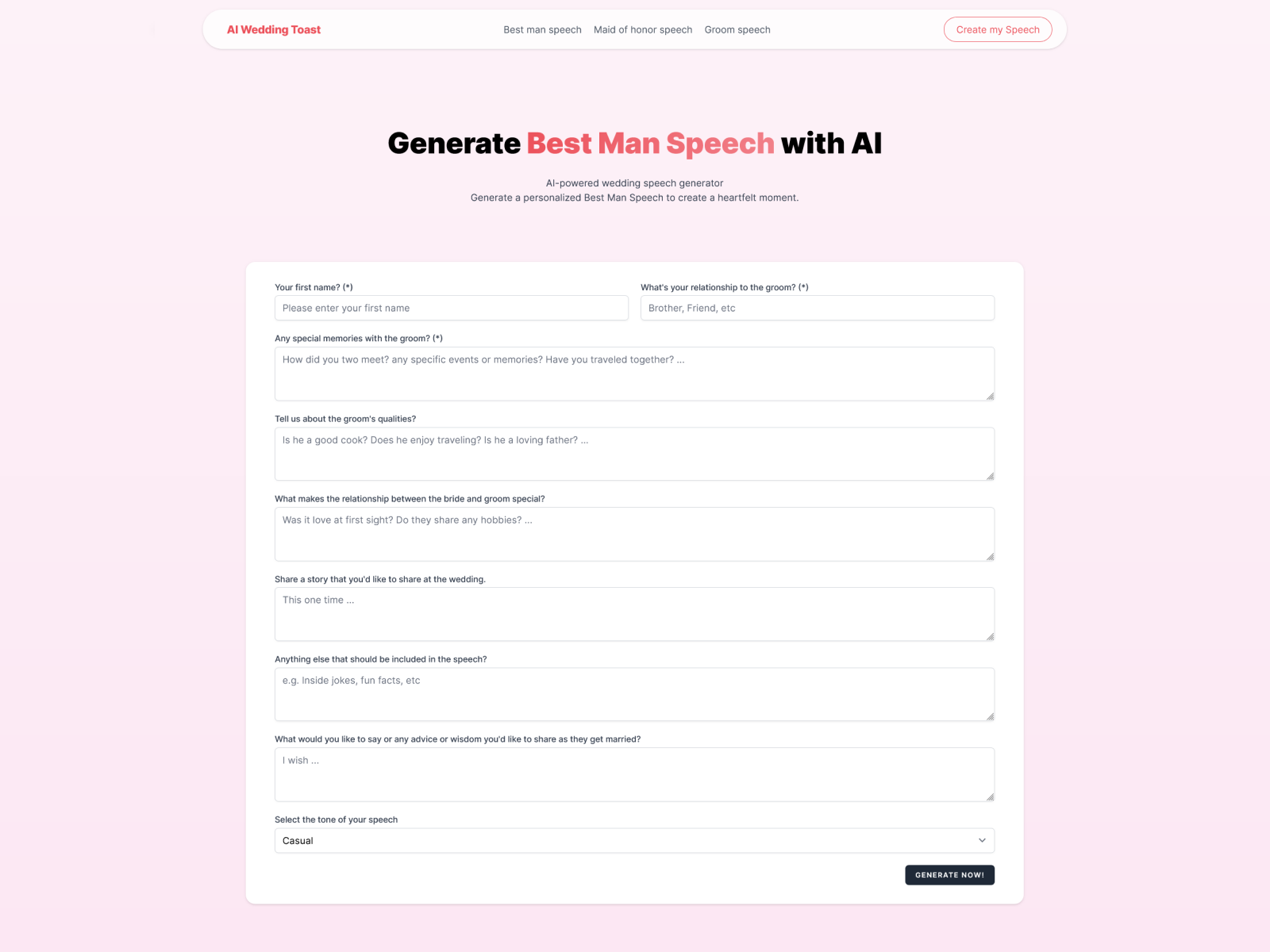 AI Wedding Toast - AI Wedding Speech Generator pricing and features