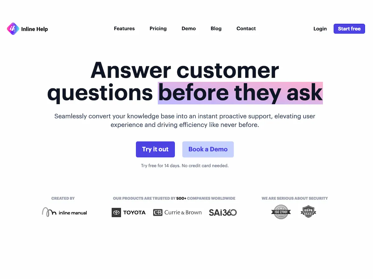 Inline Help - AI answer before ask screenshot