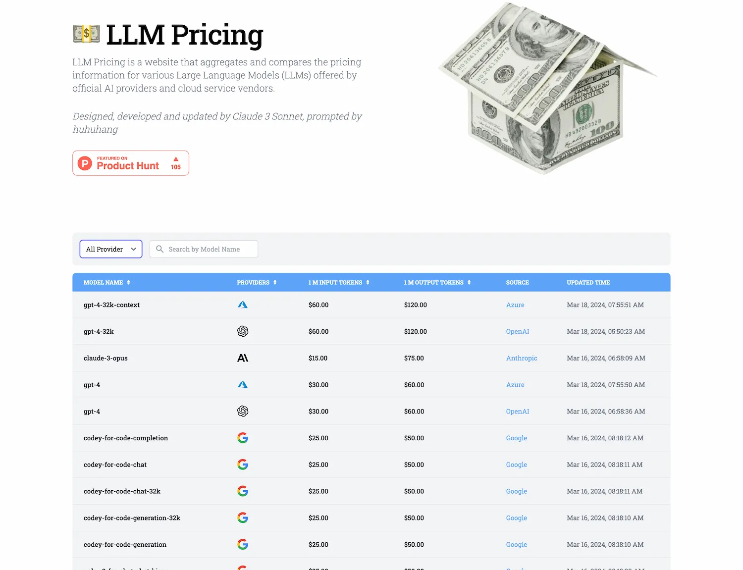 LLM pricing comparison screenshot
