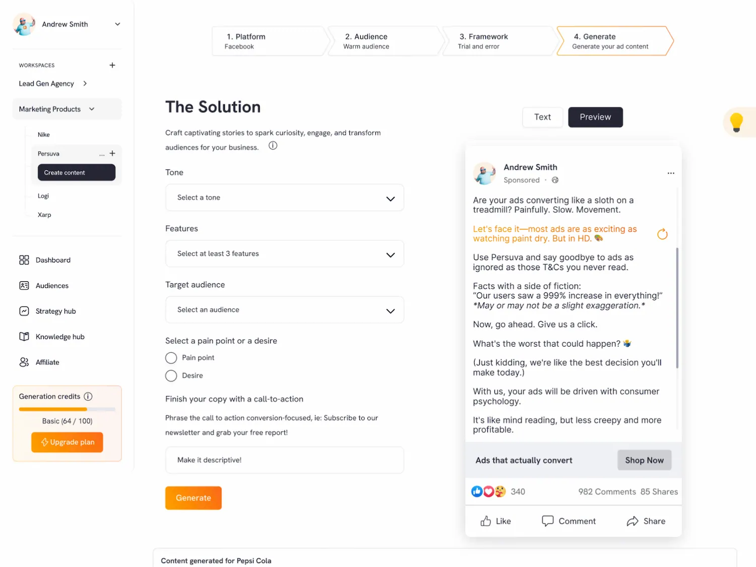 Persuva - Platform of AD AI Generator pricing and features