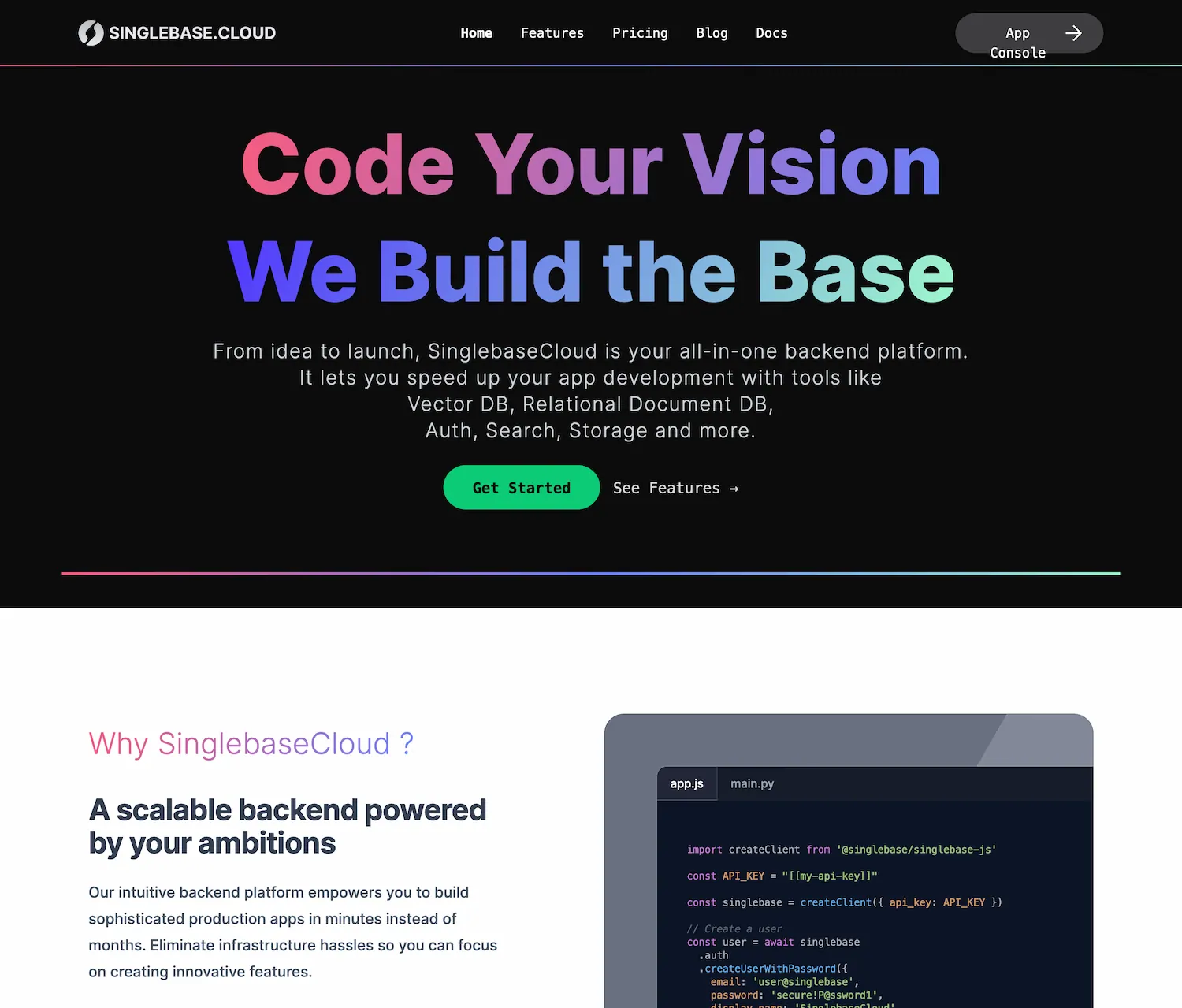 SinglebaseCloud - All-in-one AI backend screenshot