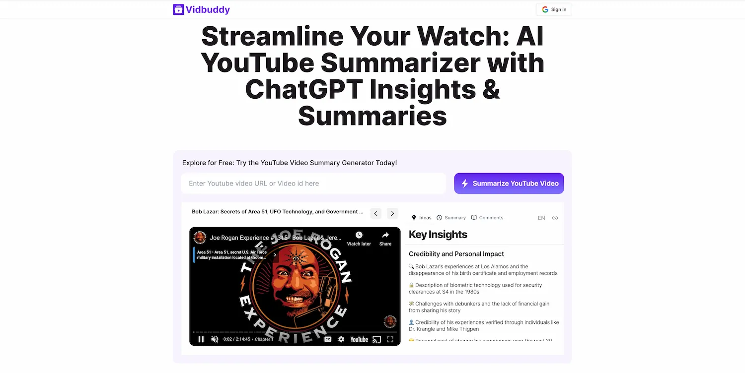 VidBuddy - AI YouTube Video Summarizer screenshot
