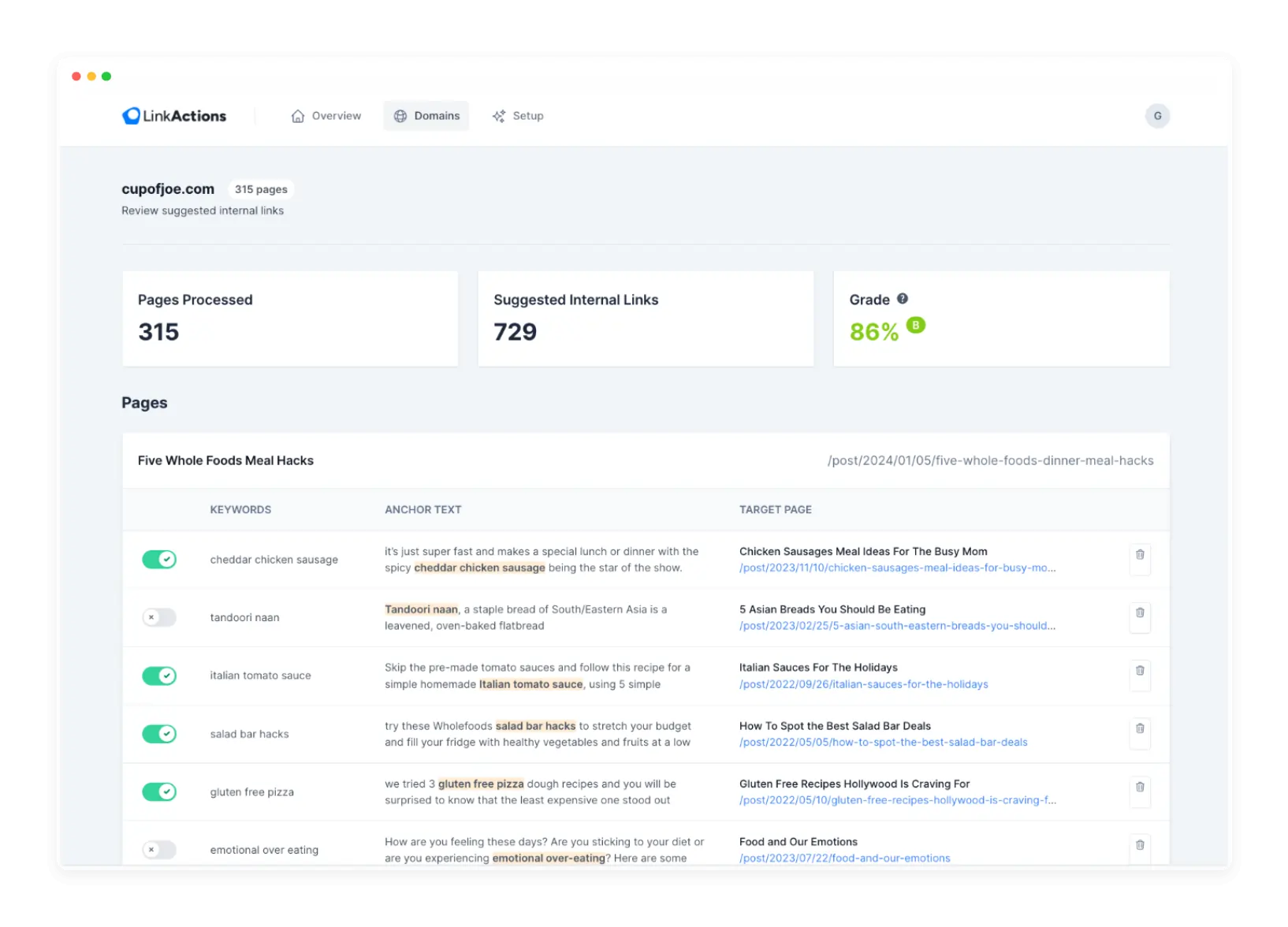 Linkactions - automated internal linking tool pricing and features