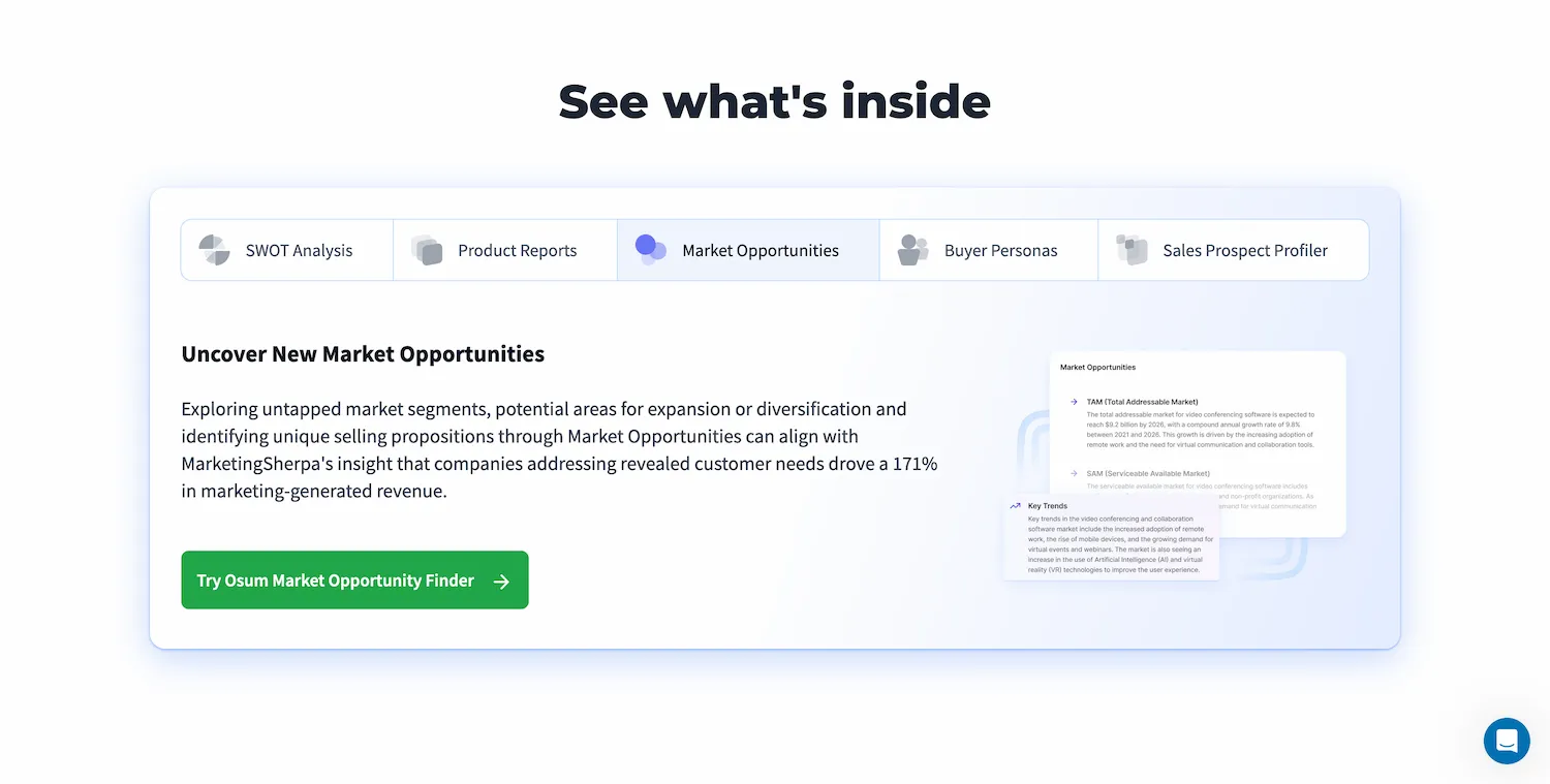 osum ai market research tool features list
