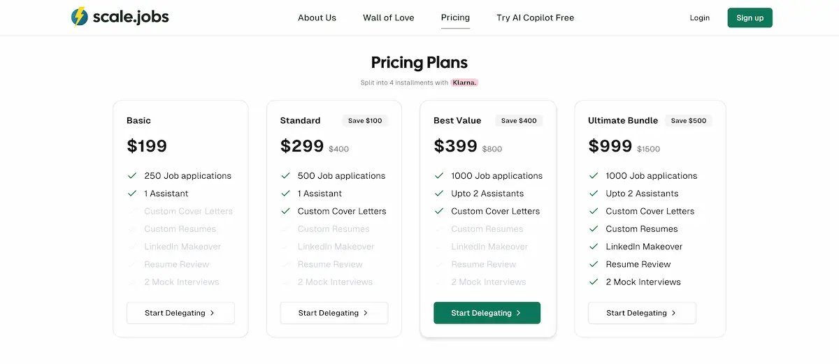 scale.job AI apply jobs pricing plan