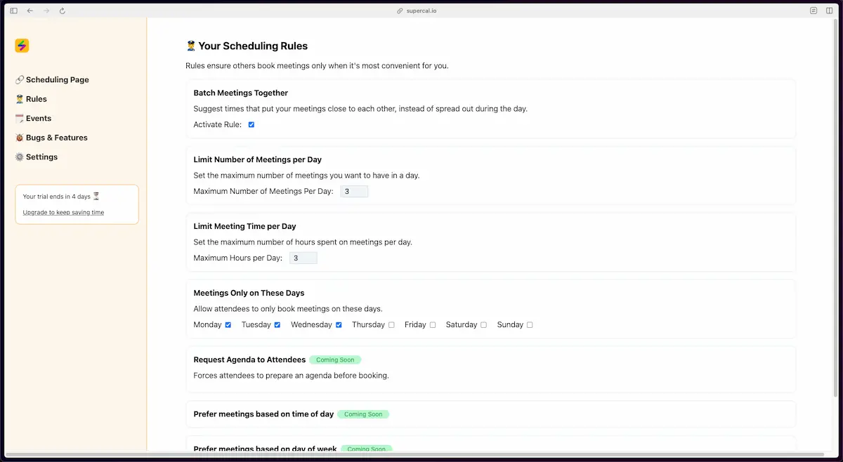 Supercal - AI meeting schedule tool pricing and features
