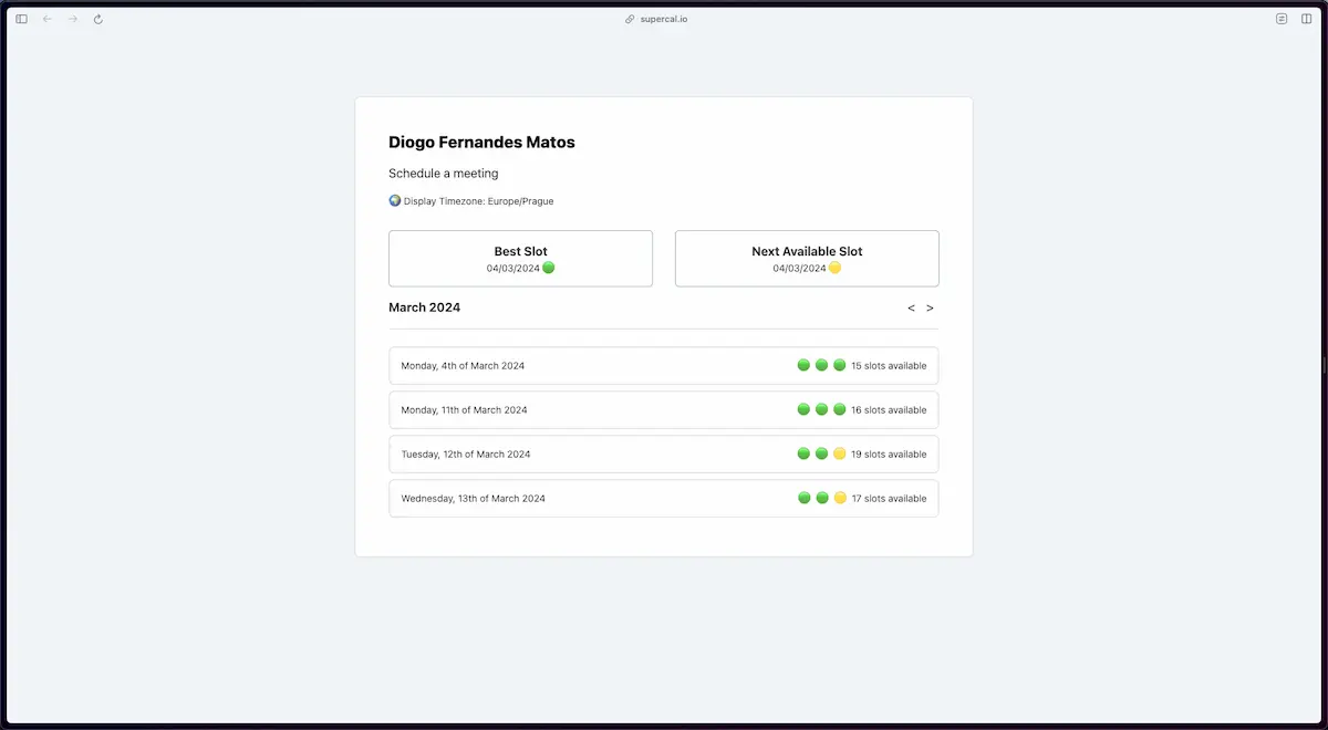 Supercal - AI meeting schedule tool screenshot