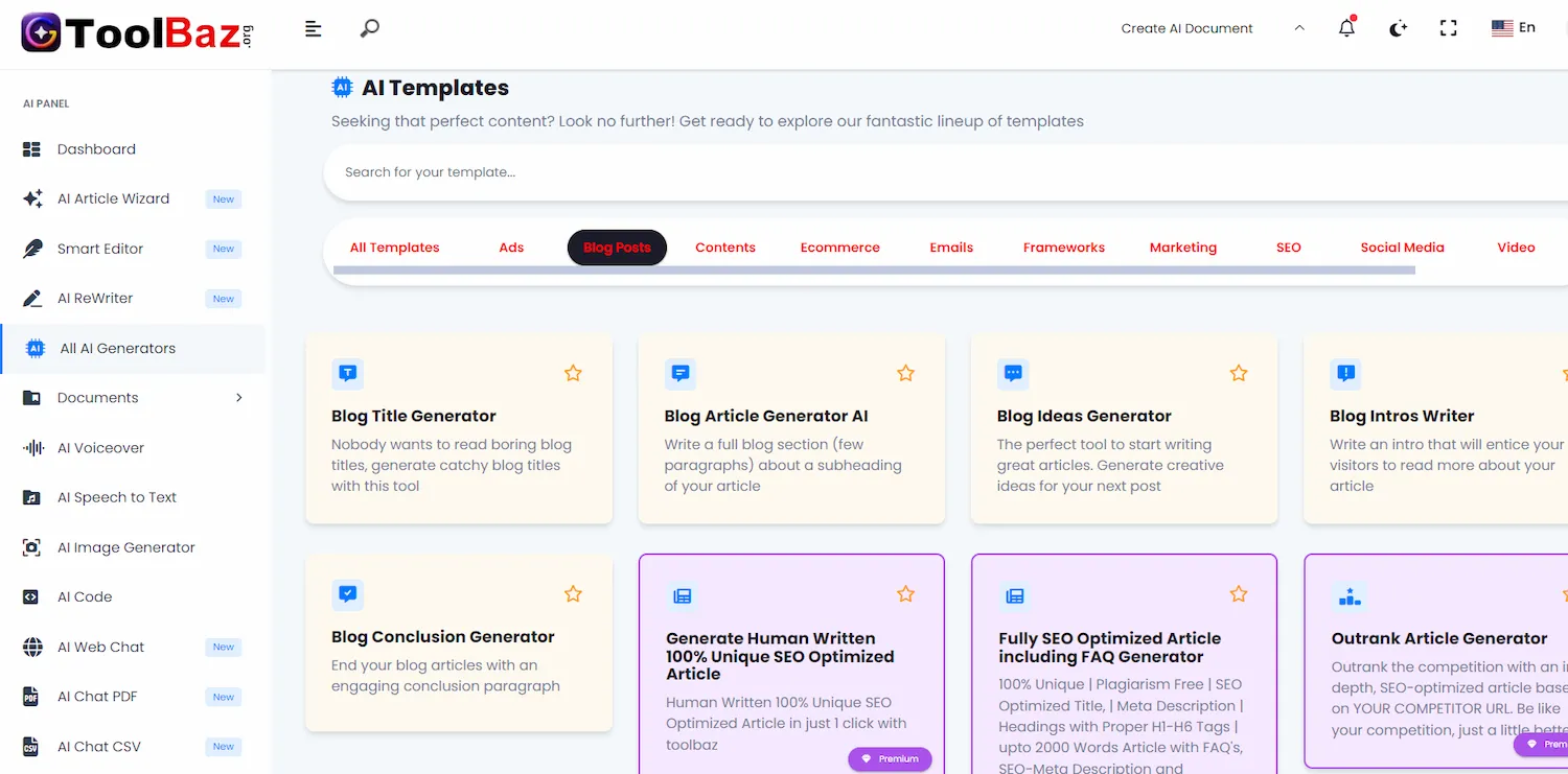 toolbaz free ai tools online dashboard