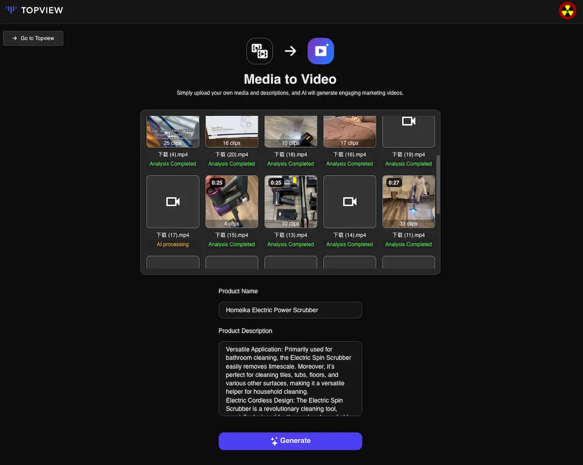 topview AI short video ads maker step 1