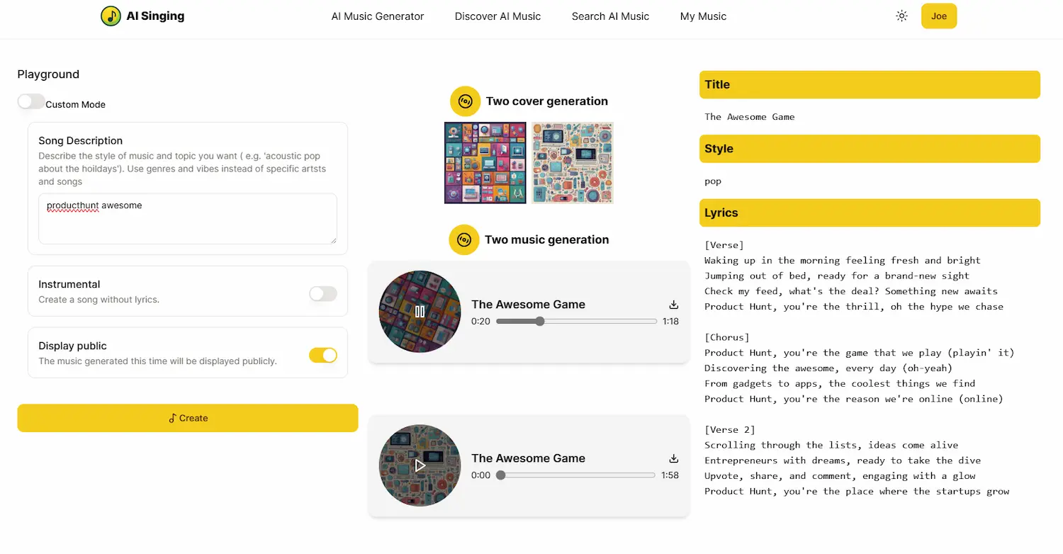 AI Singing - AI Music Generator Dashboard