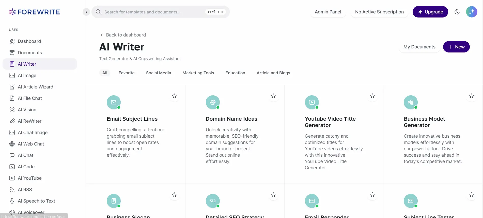 Forewrite - AI content generator platform features