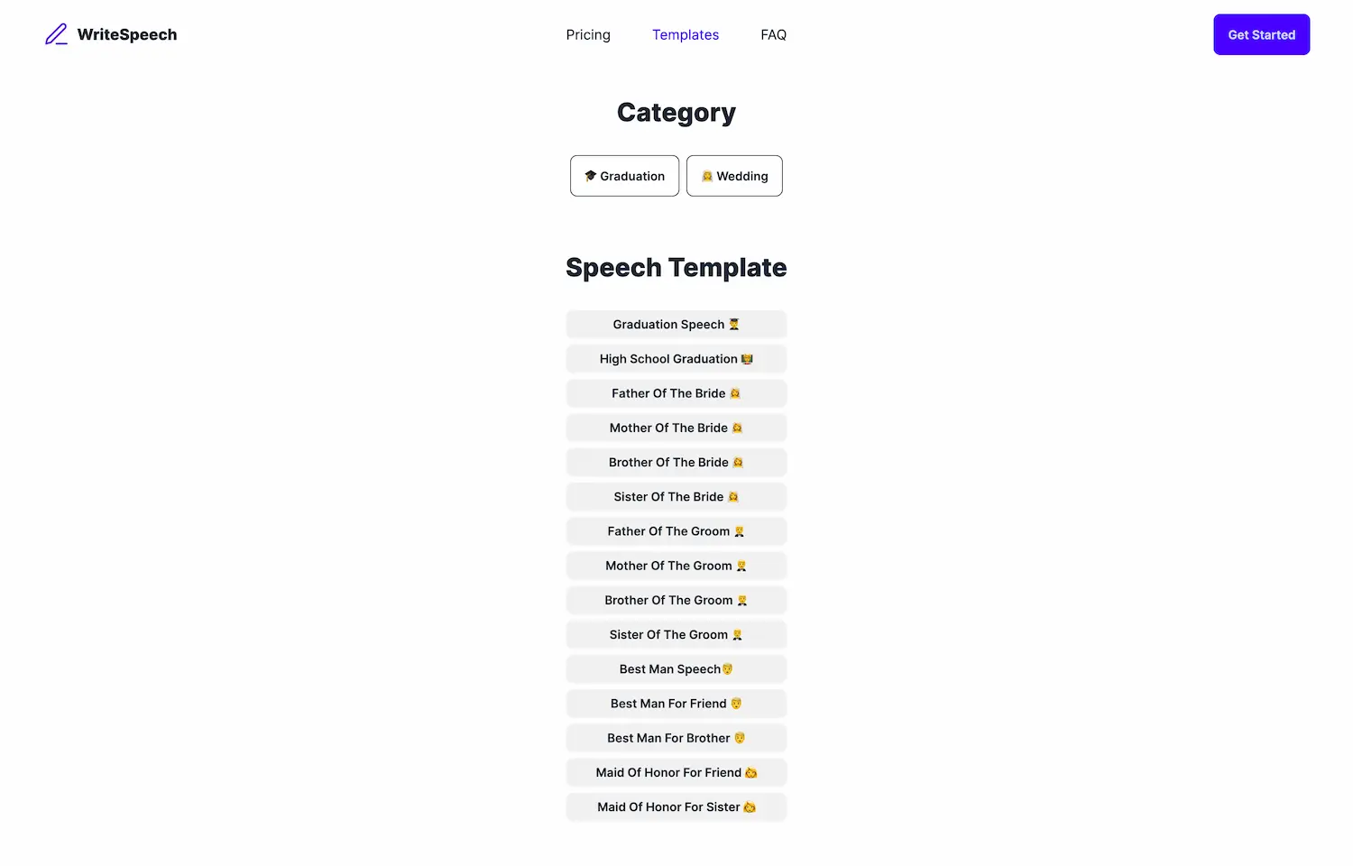 WriteSpeech AI Speech Writer Templates