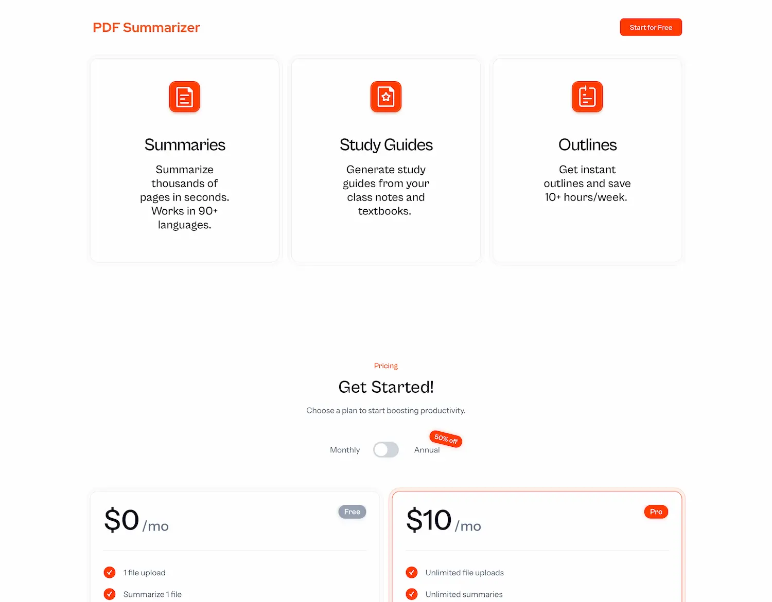 PDF Summarizer pricing and features