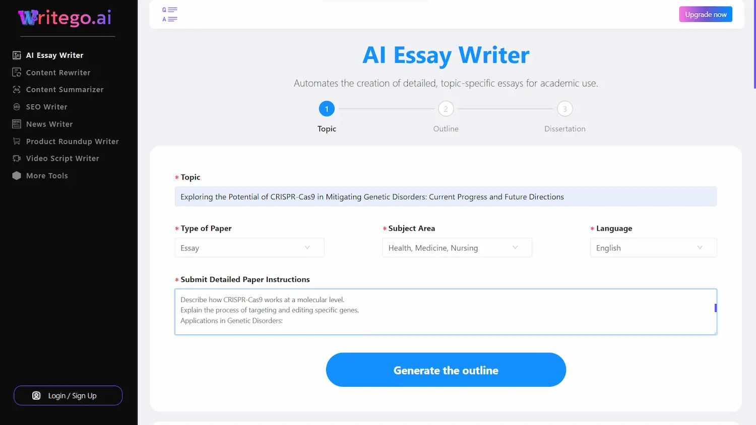 writego.ai best AI Writer AI Essay Writer Dashboard