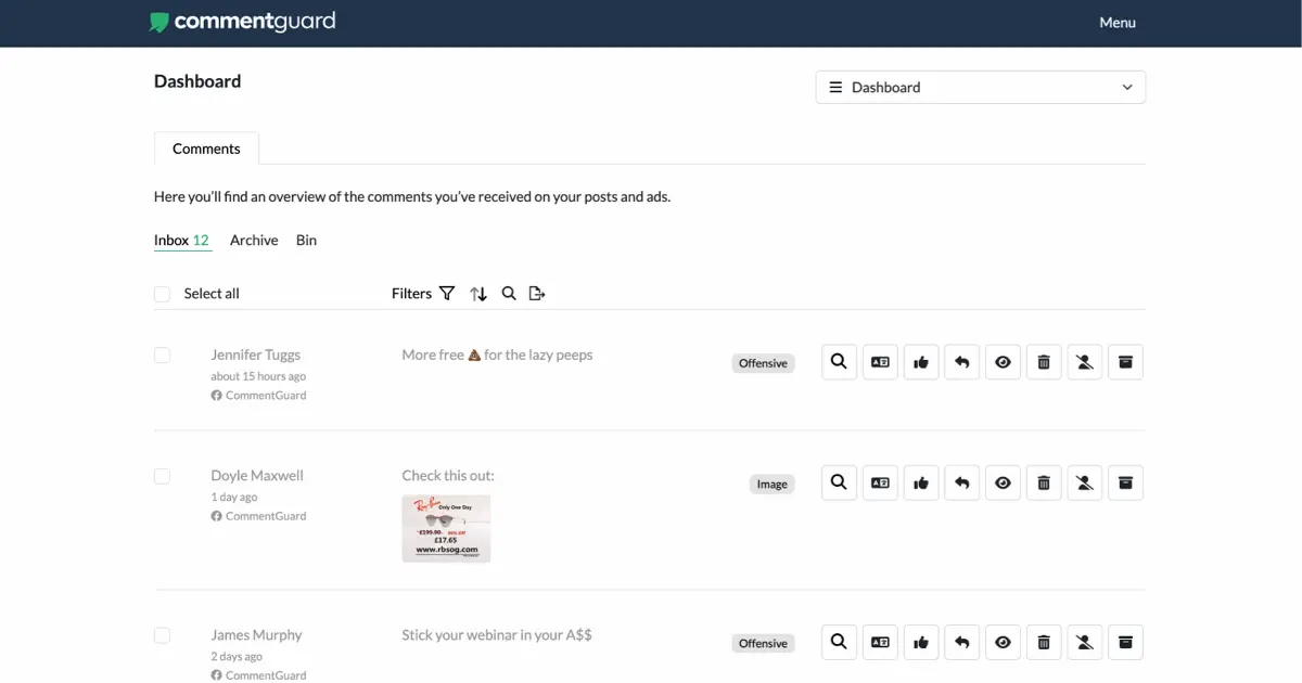 CommentGuard Dashboard Step 1