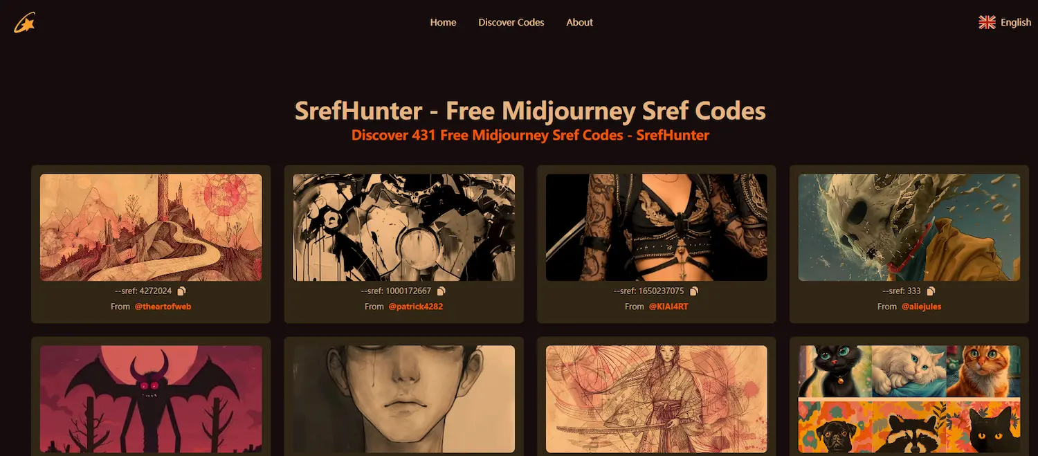 SrefHunter - Midjourney style codes library pricing and features