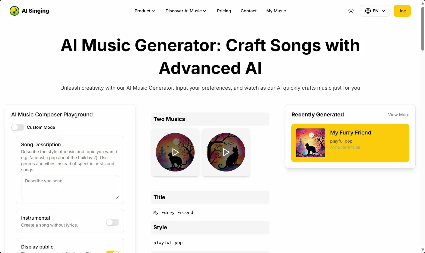 AI Singing pricing and features