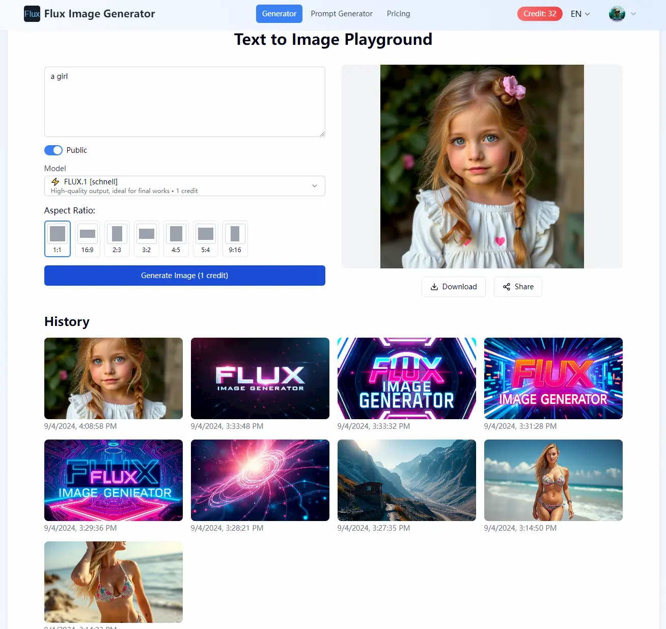 Flux Image Generator pricing and features