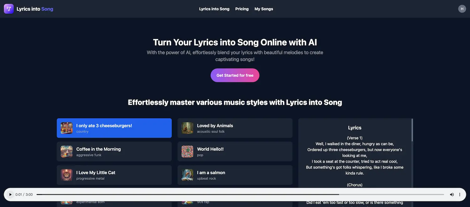 Lyrics into Song screenshot