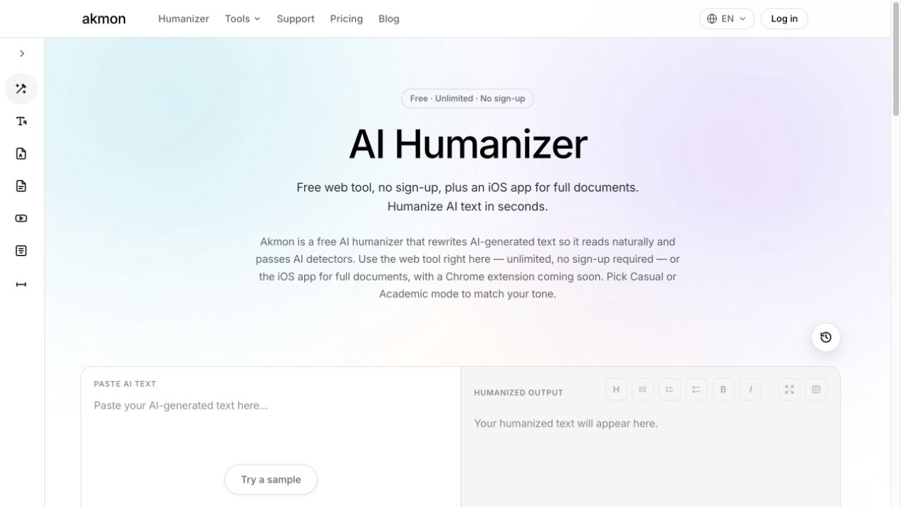 Akmon Review: AI Humanizer Features, Privacy, and Limits screenshot