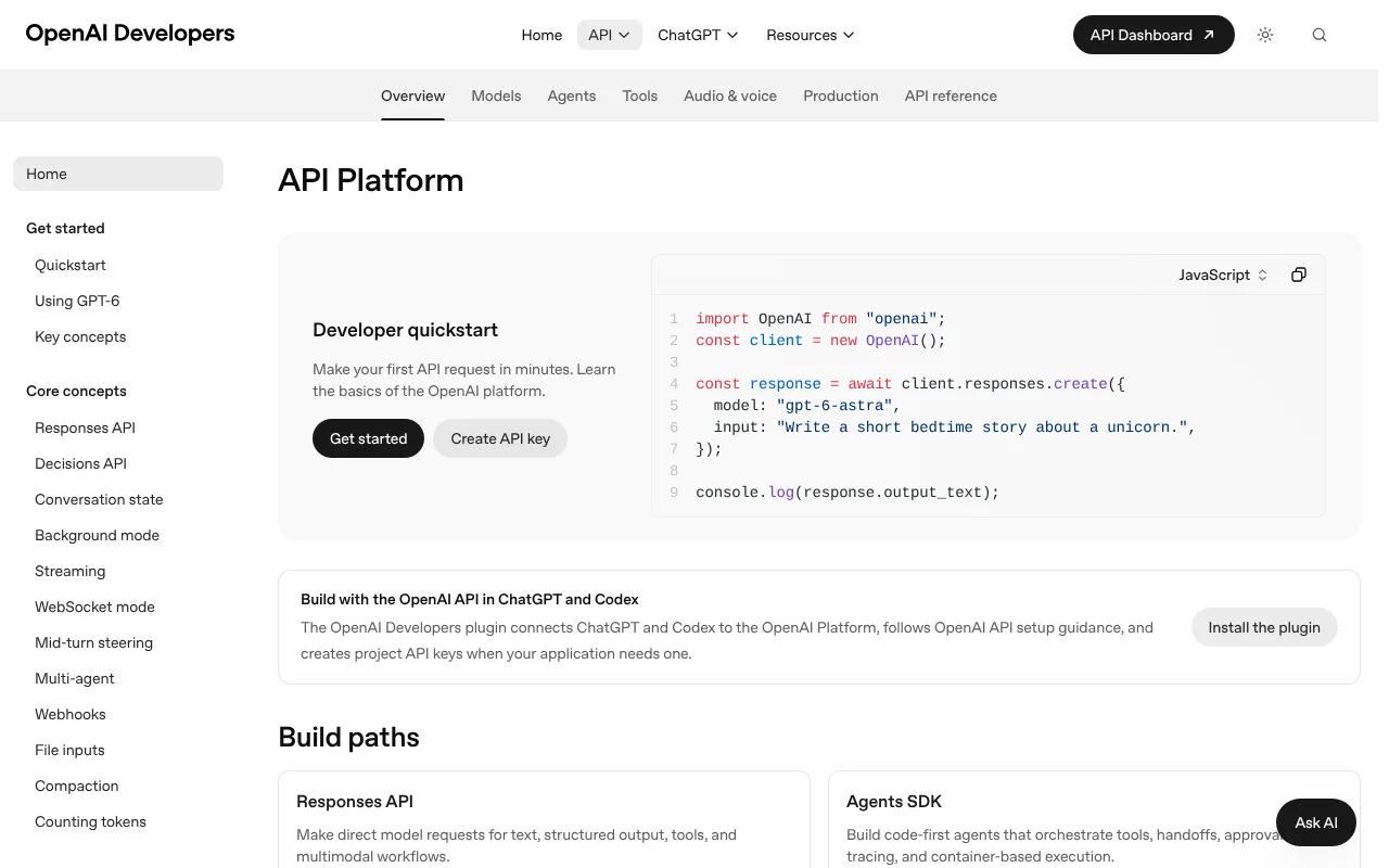 OpenAI API screenshot